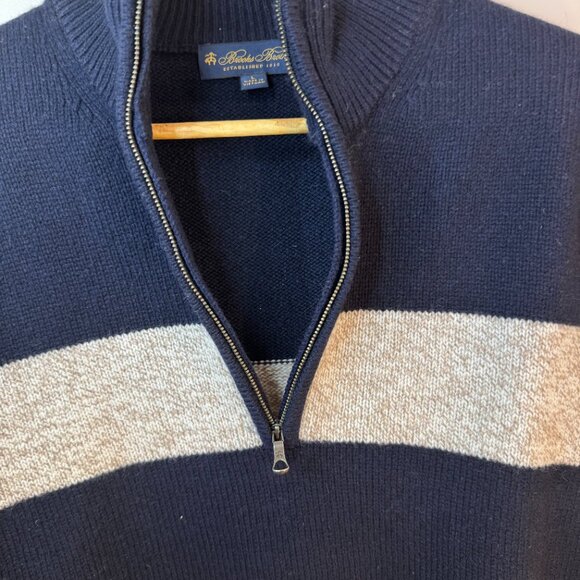 Brooks Brothers Navy Textured Striped Fine Wool Half-Zip Sweater Size L - Picture 5 of 6